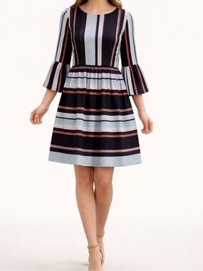 NWT ESLEY Striped Drop Waist Bell Sleeve Dress Large
